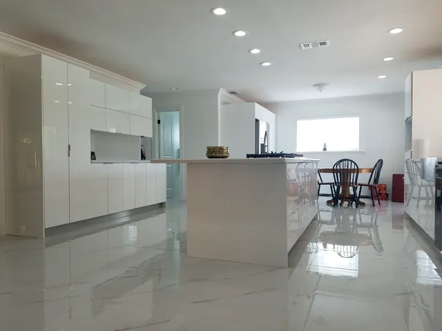 White high-gloss custom kitchen, Miami